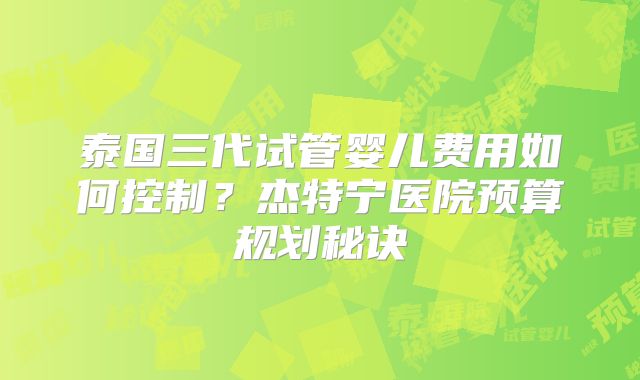 泰国三代试管婴儿费用如何控制?杰特宁医院预算规划秘诀