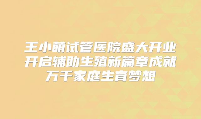 王小萌试管医院盛大开业开启辅助生殖新篇章成就万千家庭生育梦想