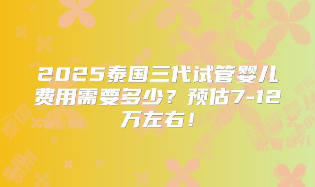 2025泰国三代试管婴儿费用需要多少?预估7-12万左右!
