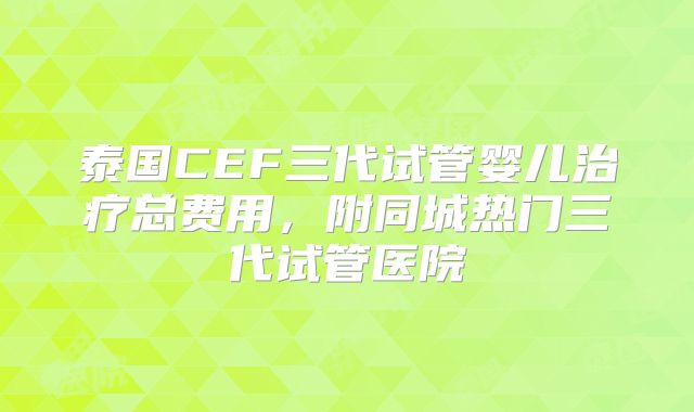 泰国CEF三代试管婴儿治疗总费用,附同城热门三代试管医院