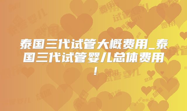 泰国三代试管大概费用_泰国三代试管婴儿总体费用!