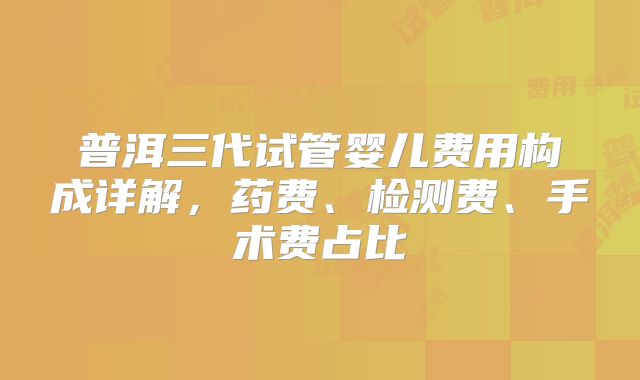 普洱三代试管婴儿费用构成详解，药费、检测费、手术费占比