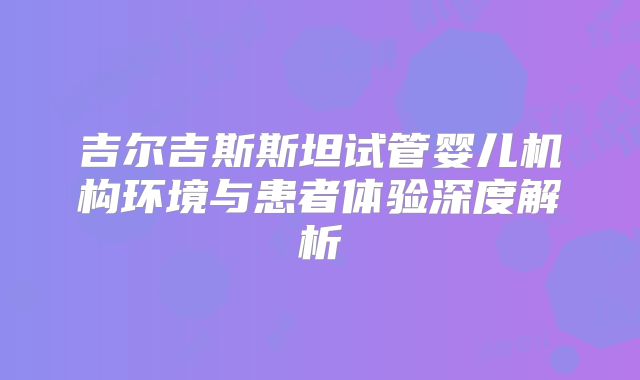 吉尔吉斯斯坦试管婴儿机构环境与患者体验深度解析