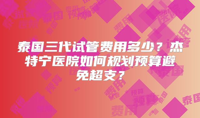 泰国三代试管费用多少?杰特宁医院如何规划预算避免超支?