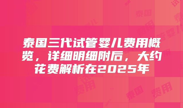 泰国三代试管婴儿费用概览,详细明细附后,大约花费解析在2025年