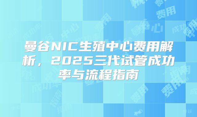曼谷NIC生殖中心费用解析,2025三代试管成功率与流程指南