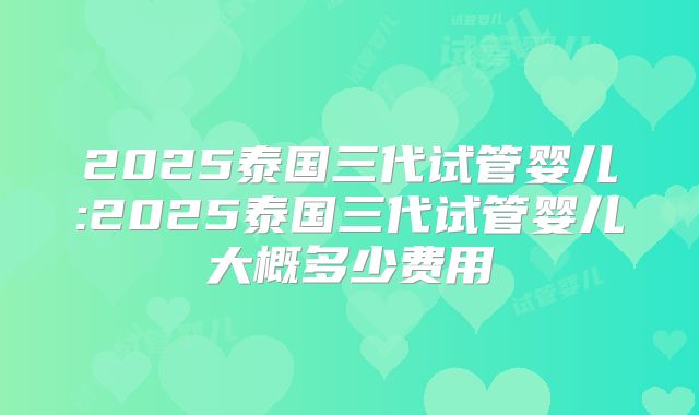 2025泰国三代试管婴儿:2025泰国三代试管婴儿大概多少费用