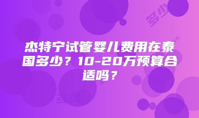 杰特宁试管婴儿费用在泰国多少?10-20万预算合适吗?