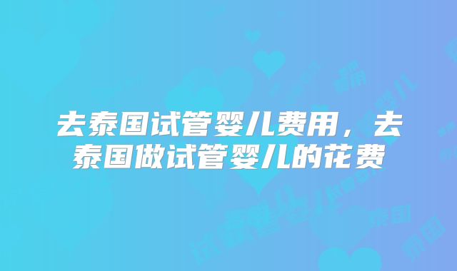 去泰国试管婴儿费用,去泰国做试管婴儿的花费