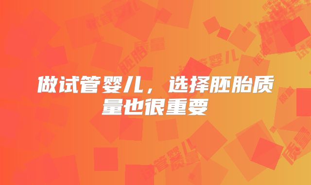 做试管婴儿,选择胚胎质量也很重要