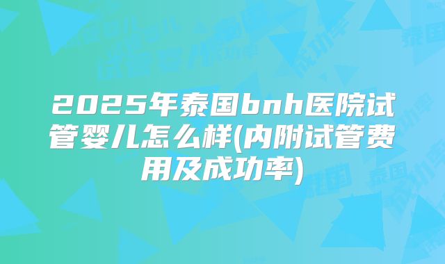2025年泰国bnh医院试管婴儿怎么样(内附试管费用及成功率)