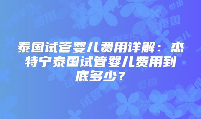 泰国试管婴儿费用详解：杰特宁泰国试管婴儿费用到底多少？