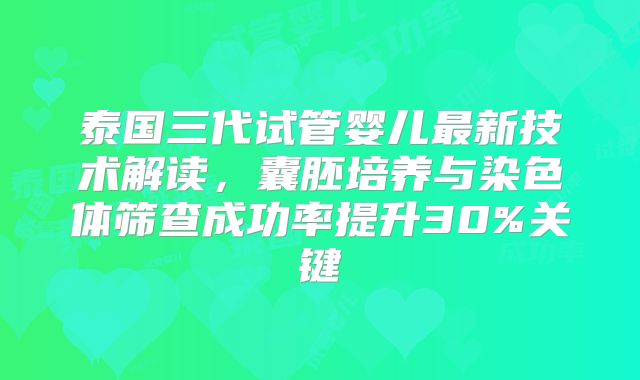 泰国三代试管婴儿最新技术解读，囊胚培养与染色体筛查成功率提升30%关键
