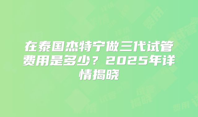 在泰国杰特宁做三代试管费用是多少?2025年详情揭晓
