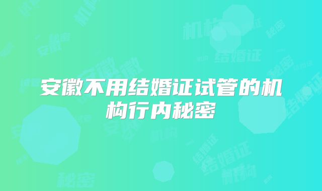 安徽不用结婚证试管的机构行内秘密