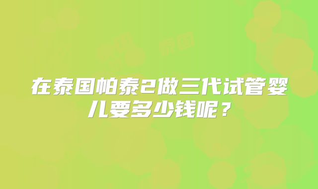在泰国帕泰2做三代试管婴儿要多少钱呢？