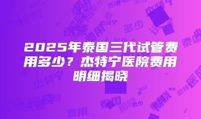 2025年泰国三代试管费用多少?杰特宁医院费用明细揭晓