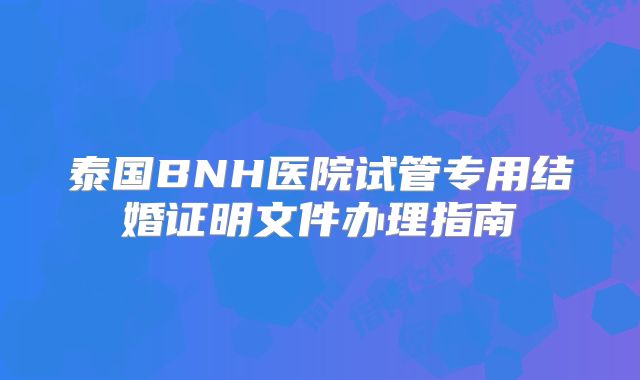 泰国BNH医院试管专用结婚证明文件办理指南