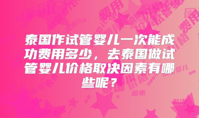泰国作试管婴儿一次能成功费用多少，去泰国做试管婴儿价格取决因素有哪些呢？