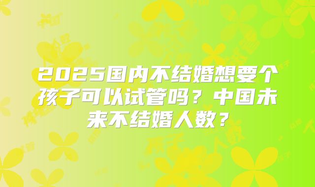 2025国内不结婚想要个孩子可以试管吗？中国未来不结婚人数？