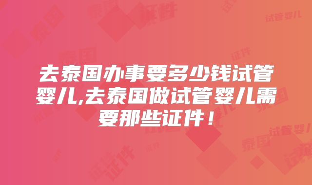 去泰国办事要多少钱试管婴儿,去泰国做试管婴儿需要那些证件！