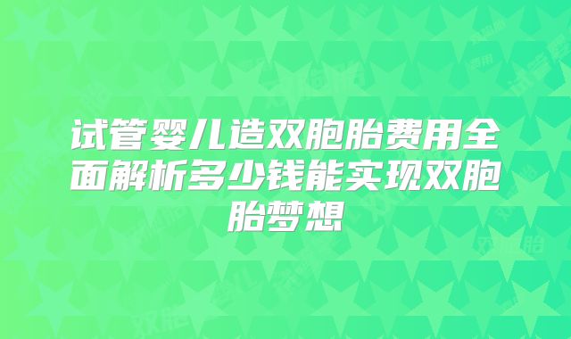 试管婴儿造双胞胎费用全面解析多少钱能实现双胞胎梦想