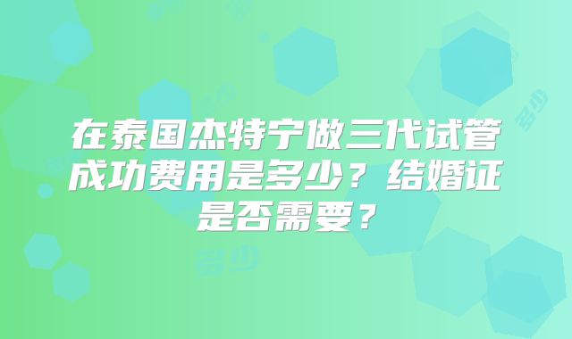 在泰国杰特宁做三代试管成功费用是多少?结婚证是否需要?