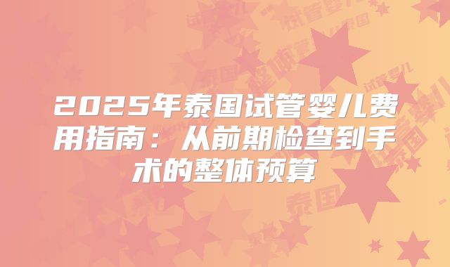 2025年泰国试管婴儿费用指南:从前期检查到手术的整体预算