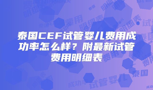 泰国CEF试管婴儿费用成功率怎么样？附最新试管费用明细表