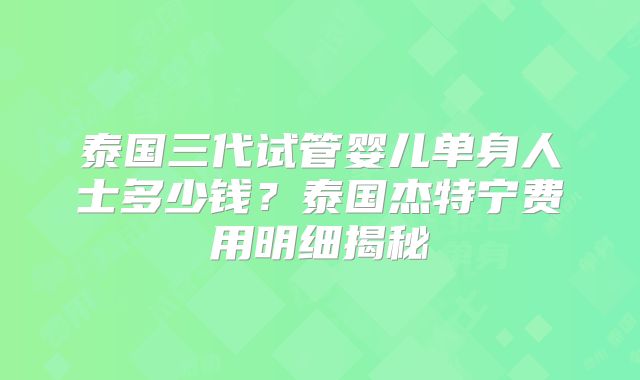 泰国三代试管婴儿单身人士多少钱?泰国杰特宁费用明细揭秘
