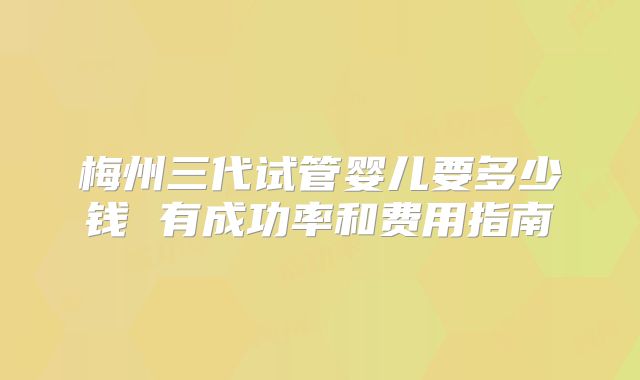 梅州三代试管婴儿要多少钱 有成功率和费用指南