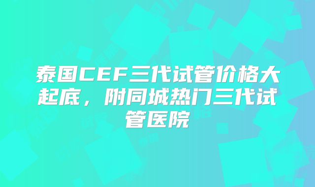 泰国CEF三代试管价格大起底,附同城热门三代试管医院
