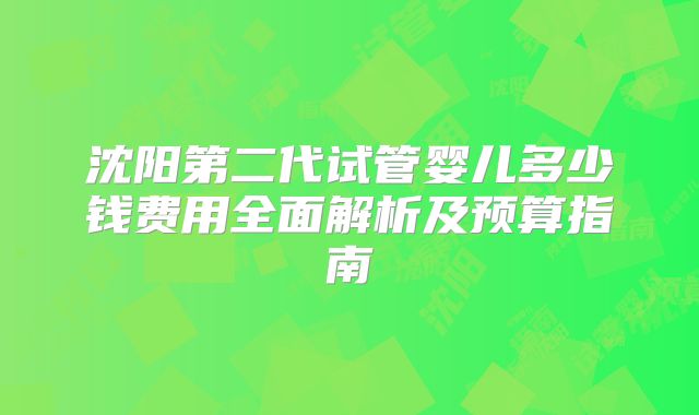 沈阳第二代试管婴儿多少钱费用全面解析及预算指南