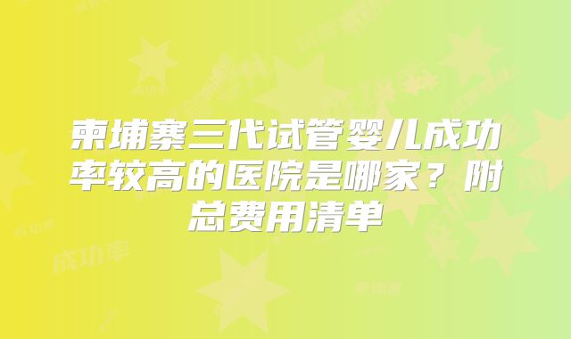 柬埔寨三代试管婴儿成功率较高的医院是哪家?附总费用清单