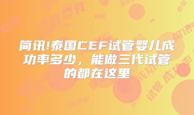简讯!泰国CEF试管婴儿成功率多少,能做三代试管的都在这里