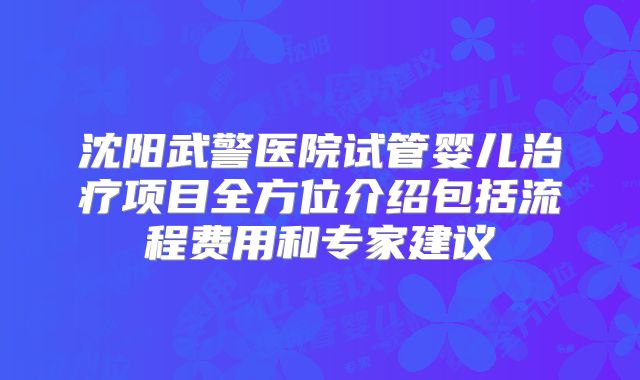 沈阳武警医院试管婴儿治疗项目全方位介绍包括流程费用和专家建议