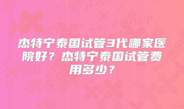 杰特宁泰国试管3代哪家医院好？杰特宁泰国试管费用多少？