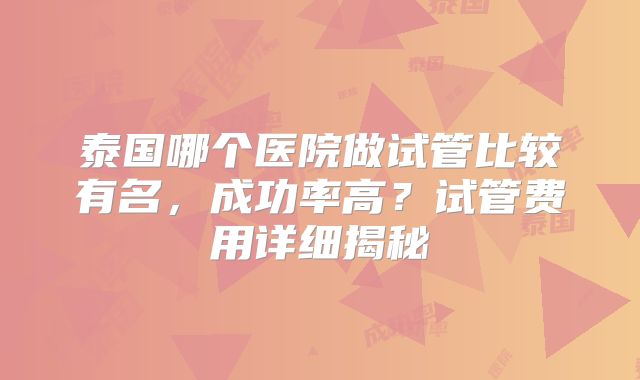 泰国哪个医院做试管比较有名,成功率高?试管费用详细揭秘