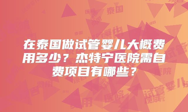 在泰国做试管婴儿大概费用多少?杰特宁医院需自费项目有哪些?
