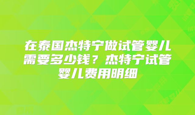 在泰国杰特宁做试管婴儿需要多少钱？杰特宁试管婴儿费用明细