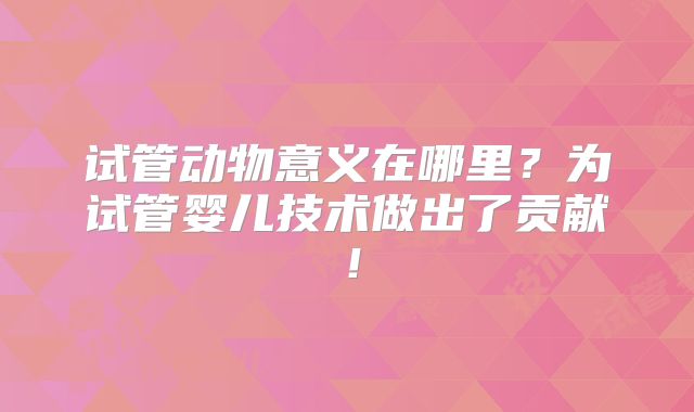试管动物意义在哪里?为试管婴儿技术做出了贡献!