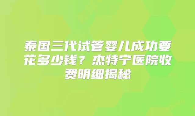 泰国三代试管婴儿成功要花多少钱?杰特宁医院收费明细揭秘