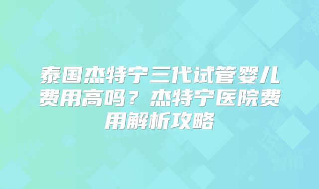 泰国杰特宁三代试管婴儿费用高吗?杰特宁医院费用解析攻略