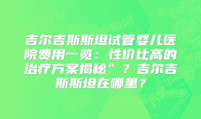 吉尔吉斯斯坦试管婴儿医院费用一览：性价比高的治疗方案揭秘”？吉尔吉斯斯坦在哪里？