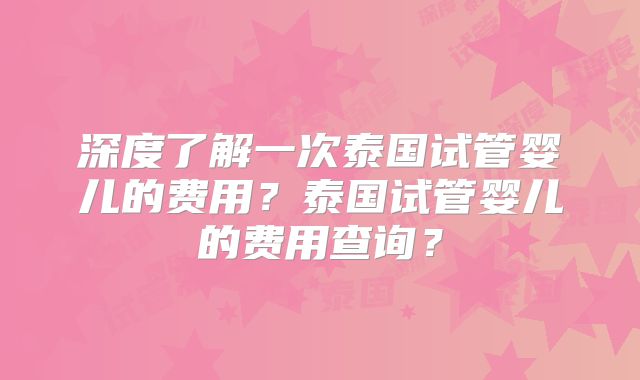 深度了解一次泰国试管婴儿的费用?泰国试管婴儿的费用查询?