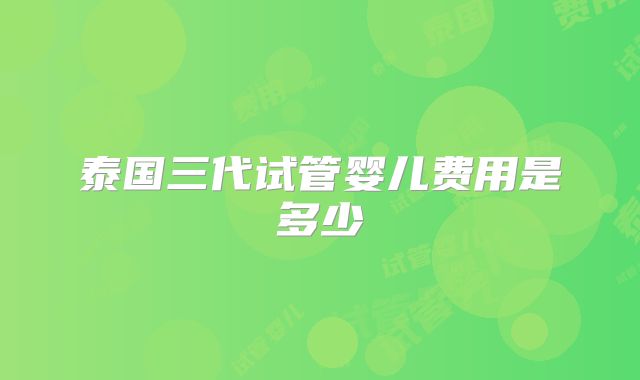泰国三代试管婴儿费用是多少