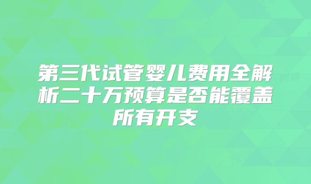 第三代试管婴儿费用全解析二十万预算是否能覆盖所有开支