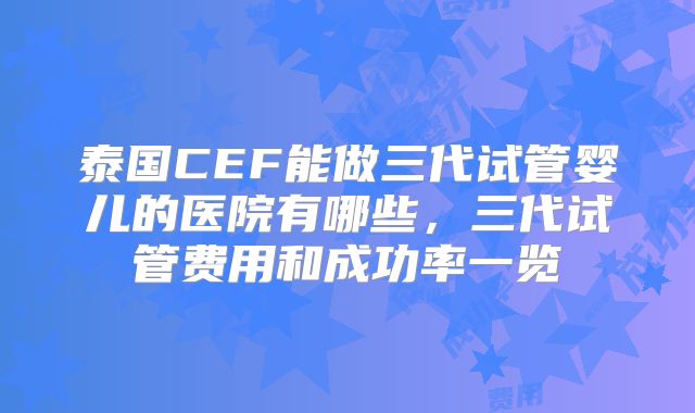 泰国CEF能做三代试管婴儿的医院有哪些，三代试管费用和成功率一览
