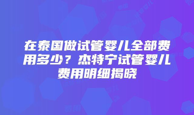 在泰国做试管婴儿全部费用多少?杰特宁试管婴儿费用明细揭晓