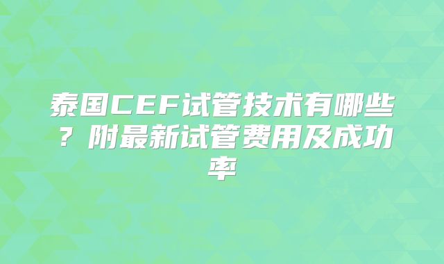泰国CEF试管技术有哪些?附最新试管费用及成功率